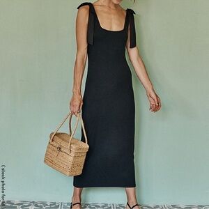 NWT Summersalt The Softest Ribbed Tie-Shoulder Maxi Dress in black